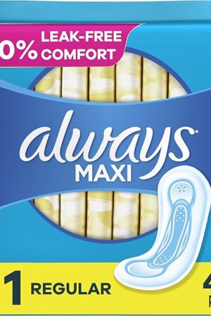 Always Maxi Feminine Pads Without Wings for Women, Size 1, Regular Absorbency, Unscented 48 Count