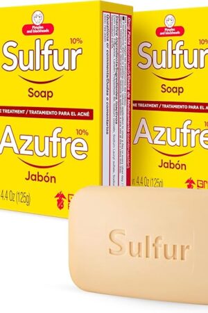 Biosulfur Grisi Acne Treatment Soap: Deep Cleansing, Acne-Fighting, Reduces Inflammation, Prevents Breakouts, Blackheads, Excess Oil, Sulfur Soap Bar, 4.4 oz, 3-Pack