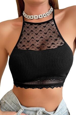 Women's Sexy Lingerie Bralettes Sheer Mesh Crop Cami Tank Top
