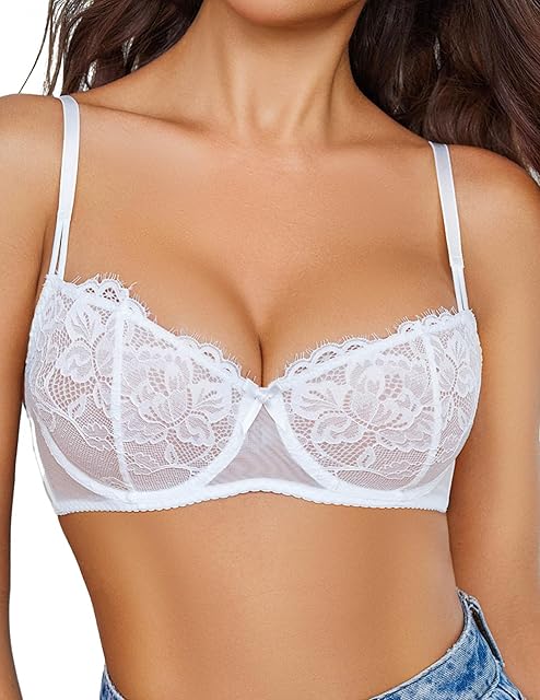 Women's Sexy Lace Bra Sheer Balconette Underwire Unlined Everyday Bras Lingerie