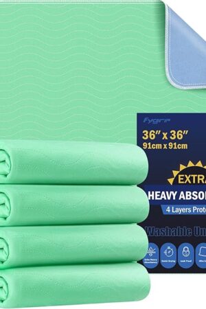 4 Pack 36? x 36? Extra Heavy Absorbency Washable Underpads, Waterproof Quick Drying Nursing Pads Incontinence Bed Pads, Reusable Washable Pee Pads for Dogs, Diaper Changing & Adults