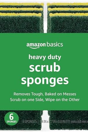 Amazon Basics Cleaning Sponges, Multipurpose, Heavy Duty Scrub Sponges, Yellow/Green, 6-Pack