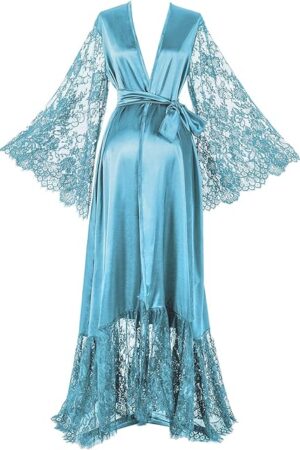 FanJian Bridal Robe with Lace Old Hollywood Satin Robe Maternity Robe for Photoshoot Sexy Lingerie for Women Murder Robes