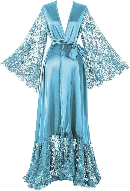 FanJian Bridal Robe with Lace Old Hollywood Satin Robe Maternity Robe for Photoshoot Sexy Lingerie for Women Murder Robes