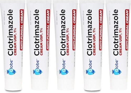 (5 pack) Globe Clotrimazole Antifungal Cream 1% (1 oz) Relieves the itching, burning, cracking and scaling associated with fungal infections | Compare to the Name Brand Active Ingredient