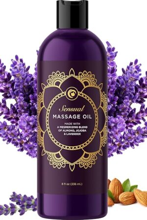 Aromatherapy Sensual Massage Oil for Couples - Relaxing Lavender Massaging Oil for Massage Therapy with Vitamin E Jojoba & Sweet Almond - Naturally Scented Vegan Non GMO & Gluten Free (8 Fl Oz)