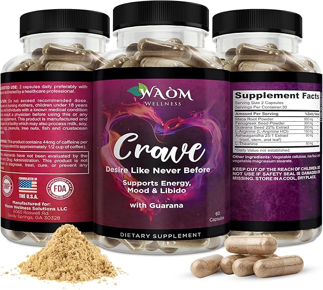 Crave Womens Desire Booster with Maca, Ashwagandha & L-Theanine Natural Energy, Mood & Hormone Balance Support 60 Vegan Capsules