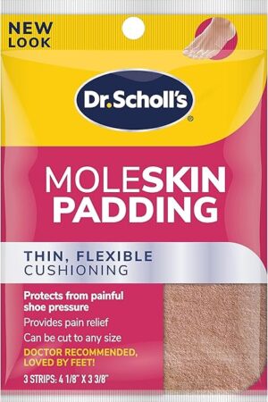 Dr Scholl's Moleskin Padding Strips, 3 Strips // Thin, Flexible Cushioning & Pain Relief - Cut to Any Size - Doctor Recommended - Strip Size 4 1/8 Inches X 3 3/8 Inches