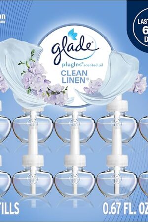 Glade PlugIns Refills Air Freshener, Scented and Essential Oils for Home and Bathroom, Clean Linen, 67 Fl Oz, 10 Count (Packaging May Vary)