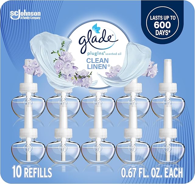 Glade PlugIns Refills Air Freshener, Scented and Essential Oils for Home and Bathroom, Clean Linen, 67 Fl Oz, 10 Count (Packaging May Vary)