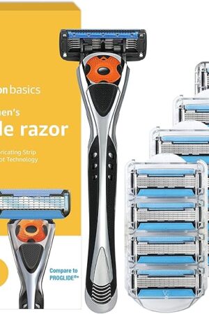 Amazon Basics 5-Blade MotionSphere Men's Razor with Dual Lubrication and Precision Trimmer, 17 Piece Set, 1 Handle & 16 Cartridges, Black