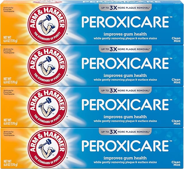 ARM & HAMMER Peroxicare Toothpaste for Gum Health, Baking Soda Toothpaste, Clean Mint, 60 oz (Pack of 4