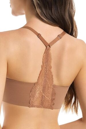Lace Bralettes for Women Full Coverage Sexy No Underwire Deep V Racerback Bra Comfort Padded Bras