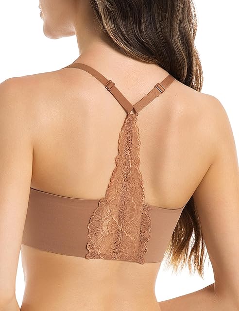 Lace Bralettes for Women Full Coverage Sexy No Underwire Deep V Racerback Bra Comfort Padded Bras
