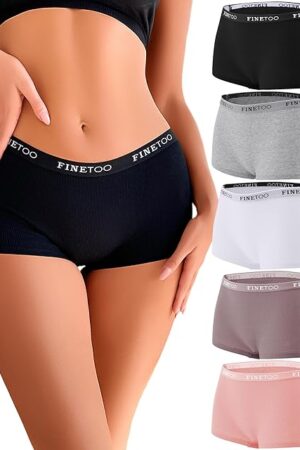Boyshort Underwear for Women Cotton Boxer Briefs Full Coverage Ladies BoyShorts Panties 5 Pack