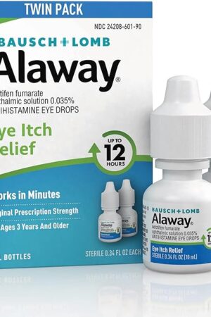 Alaway Antihistamine Eye Drops for Itchy Eyes, Fast-Acting, Up to 12-Hour Eye Itch Relief, Clinically Tested Prescription-Strength Formula, 034 Fl Oz (Pack of 2)