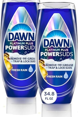 Dawn Platinum Plus PowerSuds EZ-Squeeze Dish Soap Liquid, Dishwashing Liquid, Grease Removal, Upside Down Bottle, Fresh Rain Scent, 2x174 Fl Oz Bundle