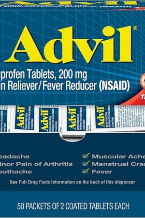 Advil Pain Reliever and Fever Reducer, Pain Relief Medicine with Ibuprofen 200mg for Headache, Backache, Menstrual Pain and Joint Pain Relief - 50x2 Coated Tablets