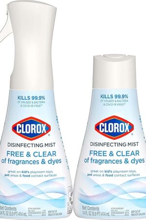 Clorox Free & Clear Disinfecting Mist, Household Essentials, 1 Spray Bottle and 1 Refill, 14 Fl Oz Each