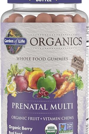 Garden of Life Organics Prenatal Gummies Multivitamin with Vitamin D3, B6, B12, C & Folate for Healthy Fetal Development ? Organic, Non-GMO, Gluten-Free, Vegan, Berry Flavor, 30 Day Supply