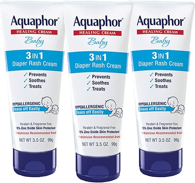 Aquaphor Baby Diaper Rash Cream, 3-in-1 Diaper Rash Relief, 35 Oz Tube, (Pack of 3)