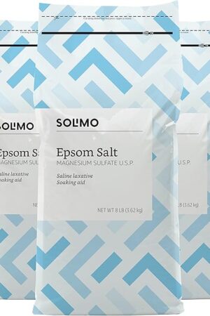 Amazon Brand - Solimo Epsom Salt Soak, Magnesium Sulfate USP, Unscented, 8 pound (Pack of 3)