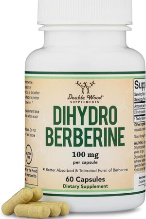 Dihydroberberine Supplement 100mg, 60 Capsules (Patented GlucoVantage Super Berberine, May be 5X More Effective Than Berberine with Less Side Effects) Third Party Tested, Vegan Safe by Double Wood