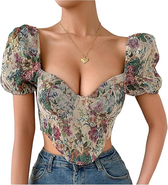 Women Sexy Floral Embroidery Mesh T-Shirt Tulle Short Sleeve See Through Crop Tops