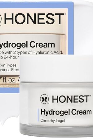 Honest Beauty Hydrogel Cream with Hyaluronic Acid | Lightweight, Moisturizing Water Cream | Gentle for Sensitive Skin, Fragrance Free, Vegan | 17 fl oz