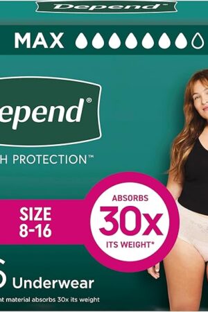 Depend Fresh Protection Adult Incontinence & Postpartum Bladder Leak Underwear for Women, Disposable, Maximum, Medium, Blush, 76 Count (2 Packs of 38), Packaging May Vary