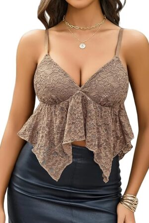 Lace Camisole Tops for Women Wireless Bra Double-Layered Crop Tops