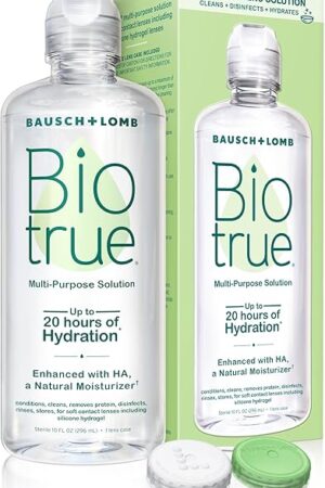 Biotrue Contact Solution, Multi-Purpose Solution with Lens Case, Cleans, Conditions, Hydrates, Disinfects, Removes Protein, Dirt & Debris, Contact Lens Cleaner & Storage, 10 Fl Oz (Pack of 1)