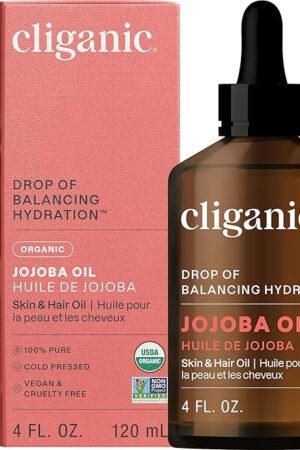 Cliganic Organic Jojoba Oil, 100% Pure (4oz) | Moisturizing for Face, Hair, Skin & Nails | Natural Cold Pressed Hexane Free | Base Carrier Oil (Packaging May Vary)