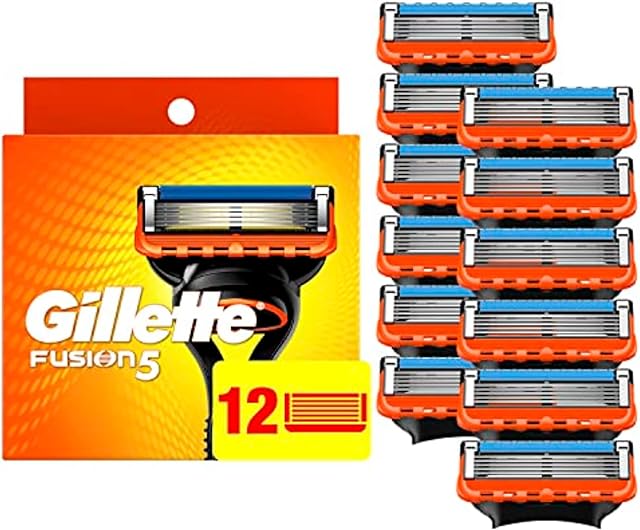 Gillette Fusion5 Razor Refills for Men, 12ct Cartridges, Lubrication Strip, Precision Trimmer for Men, 5-Bladed Refill Blades for Close Shave