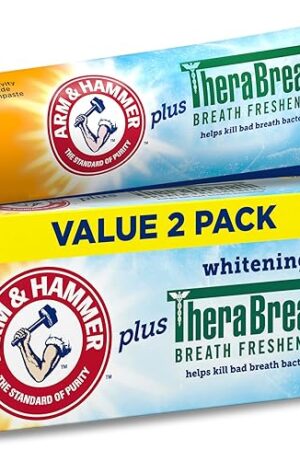 ARM & HAMMER Toothpaste Plus TheraBreath Breath Fresheners, Invigorating ICY Mint Flavor, Whitening Anticavity Fluoride Toothpaste for Bad Breath, 55 Oz (Pack of 2)
