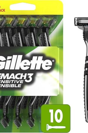 Gillette Mach3 Sensitive Razors for Men, Men?s Disposable Razors, Pivoting Head for Close and Comfortable Shave, 10 Count