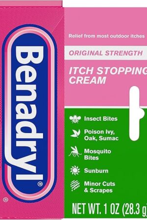 Benadryl Original Strength Anti-Itch Cream, Bug Bite Itch Relief, Diphenhydramine HCl Topical Analgesic & Zinc Acetate Skin Protectant, Great for Camping Essentials, 1 oz, 2 Pack