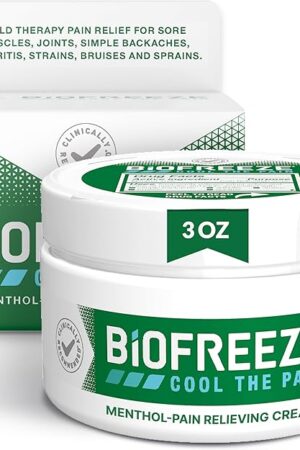 Biofreeze Pain Relief Cream for Knee, Neck, Hip, Joint, Shoulder, & Simple Backache, Arthritis Pain Reliever, Sore Muscle Relief, Cooling Menthol Pain Cream, 3 Oz