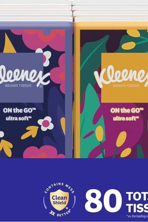 Kleenex On-The-Go Facial Tissues, 8 On-The-Go Packs, 10 Tissues per Box, 3-Ply (80 Total), Packaging May Vary