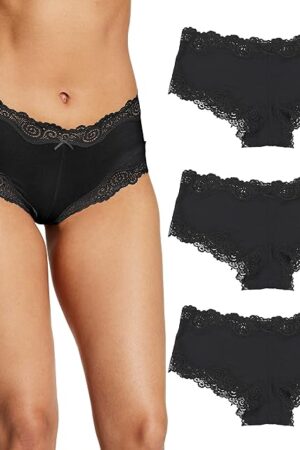 Women's Hipster Underwear, Low-rise Cheeky Panty, Scalloped Lace Hipster Panty, 3-pack
