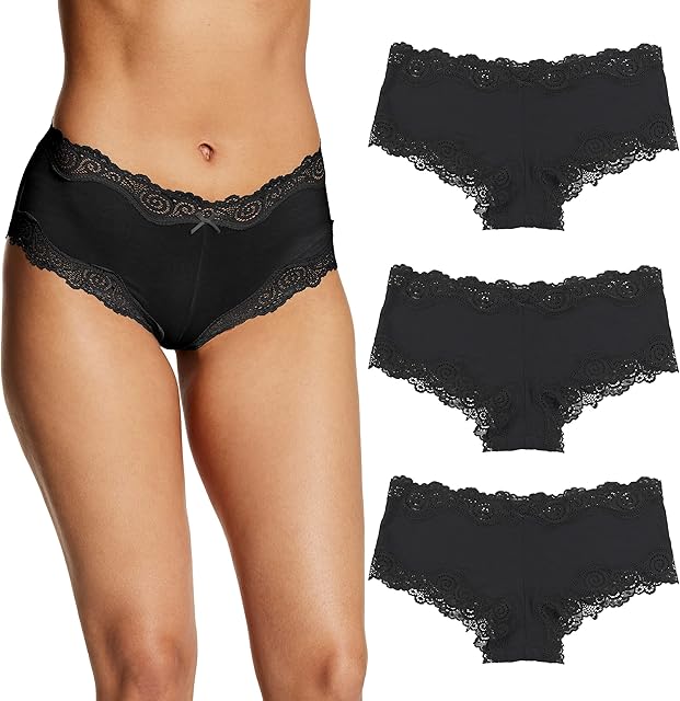 Women's Hipster Underwear, Low-rise Cheeky Panty, Scalloped Lace Hipster Panty, 3-pack