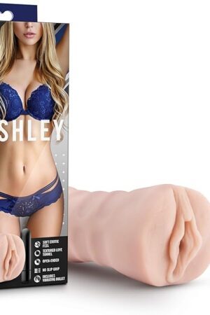 Blush Novelties M for Men Ashley 5 1/4 Inch Easy to Clean Soft Ribbed Male Open Ended Masturbator Stroker - AAA Battery One Speed Waterproof Bullet Vibrator - Sex Toy for Guys Men Couples - Vanilla