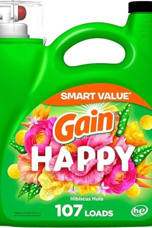 Gain Liquid Laundry Detergent, Happy, HE Compatible, 154 fl oz, 107 Loads