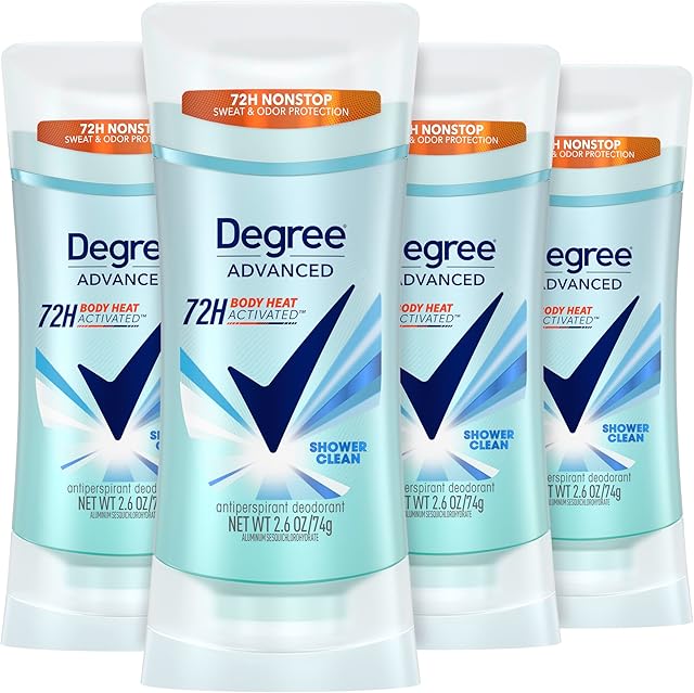 Degree Advanced Antiperspirant Deodorant 4 count 72-Hour Sweat & Odor Protection Shower Clean Antiperspirant for Women with MotionSense Technology 26 oz