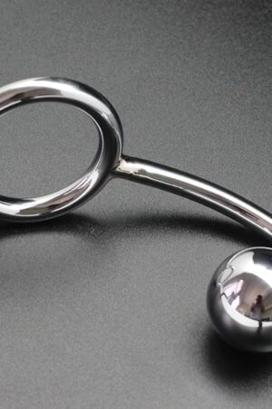 Anal Plug Cock Ring with Ball Metal Steel Hook Chrome Butt