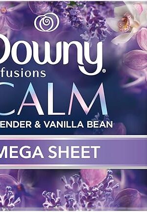Downy Infusions Mega Dryer Sheets, Laundry Fabric Softener, CALM, Lavender and Vanilla Bean, 180 Count (3 box of 60 sheets)