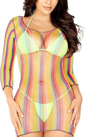 Women's Fishnet Long Sleeve Halter Dress