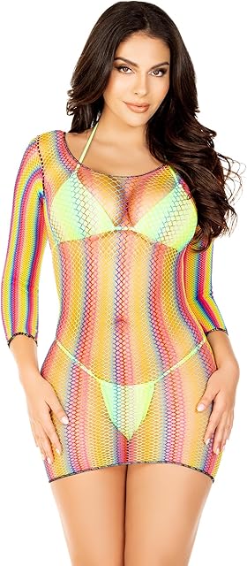 Women's Fishnet Long Sleeve Halter Dress