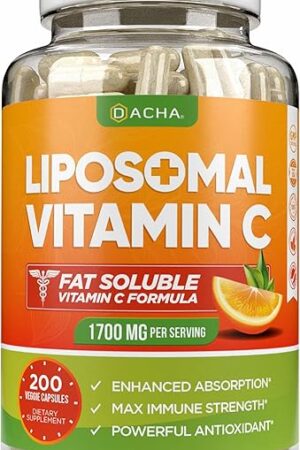 DACHA Natural Liposomal Vitamin C - 1700mg, 200 Capsules, Immune System & Collagen Booster, High Absorption Fat Soluble VIT C, Buffered, Skin Vitamins, Vegeterian, Vegan