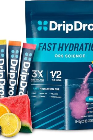 DripDrop Hydration Packets - Bold Variety Pack - Single Serve Electrolytes Powder Drink Mix - Watermelon, Berry, Lemon, Orange - Non-GMO, Gluten Free, Vegan - 16 Sticks